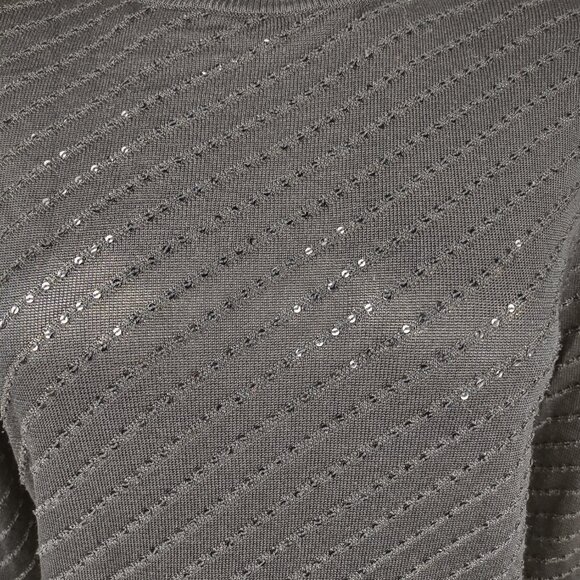 Carlisle black sparkly sequin 100% Silk mock neck knit top blouse ladies Large - Picture 3 of 7